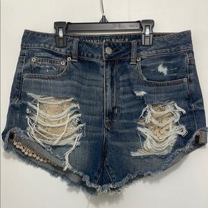 American Eagle Outfitters Blue Distressed Jean Shorts